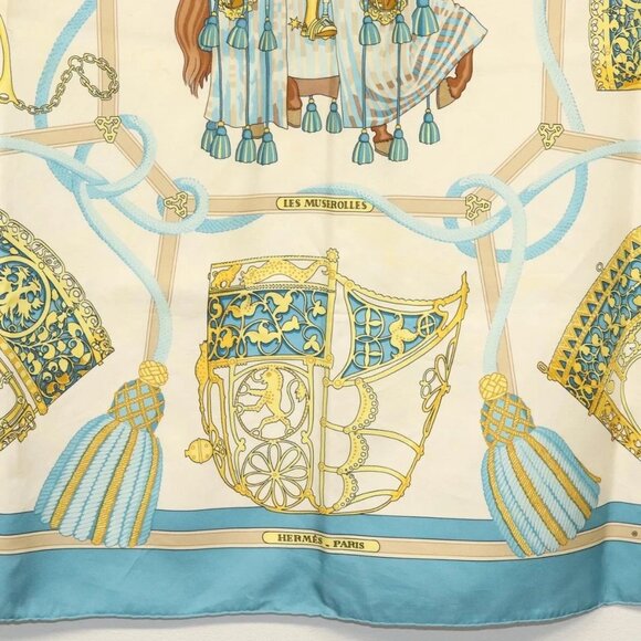 HERMES Carre 90 Scarf ""LES MUSEROLLES"" Silk Blue Auth BA5129 - Picture 9 of 16